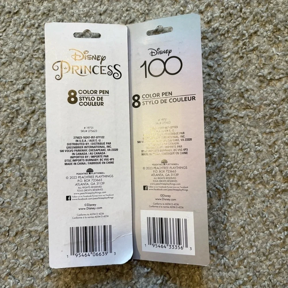 Disney Princess and Mickey Mouse 8-Color Pen Set - Purple and Red NEW